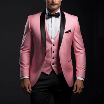 Aidase Formal Pink Men Suits High Quality Blazer Black Shawl Lapel One Button Slim Fit 3 Piece Jacket Pants Vest Full Sets Prom Outfits aidase-shop